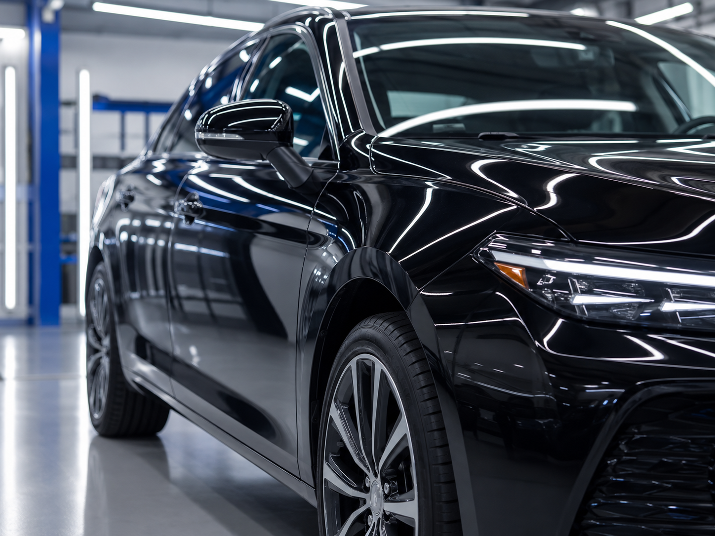 Freshly refinished vehicle with a high-gloss finish